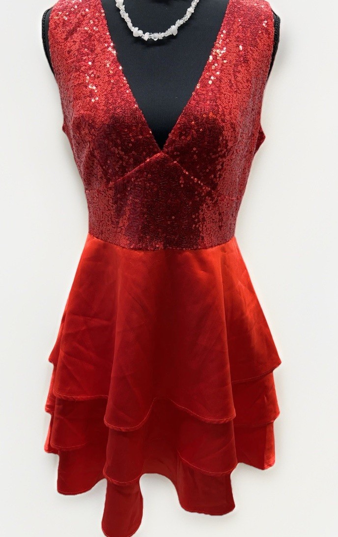 Vintage Red Sequin Cocktail Dress Womens M Fit Flare Party Holiday Prom