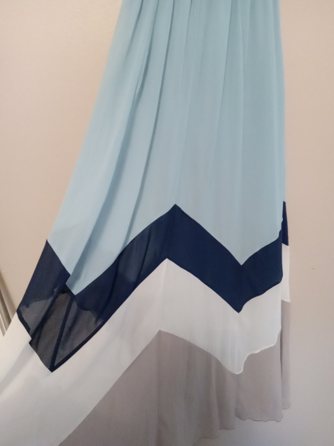 Ya Women Light Blue Geometric Colorblock Beige White Navy Maxi Dress Size S