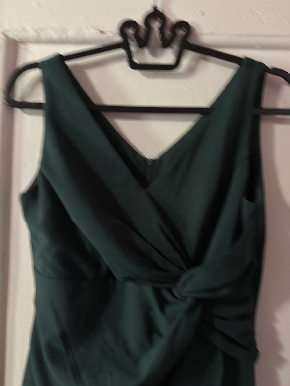 Dark Green Solid Maxi Dress V-Neck Sleeveless Ruffle Ruched Long Size L