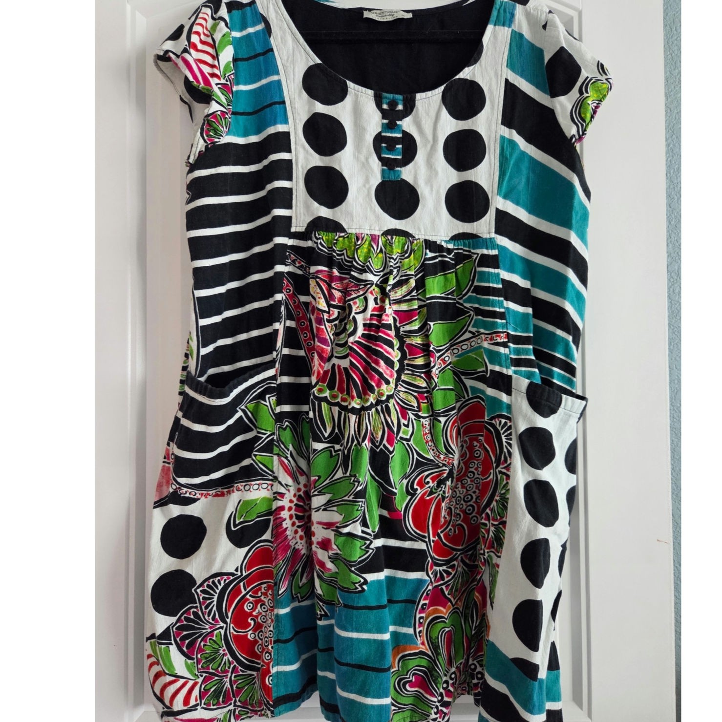 Orientique Australian Artsy Mixed Print Patchwork Mini Tunic Dress AU 16 US 12 L