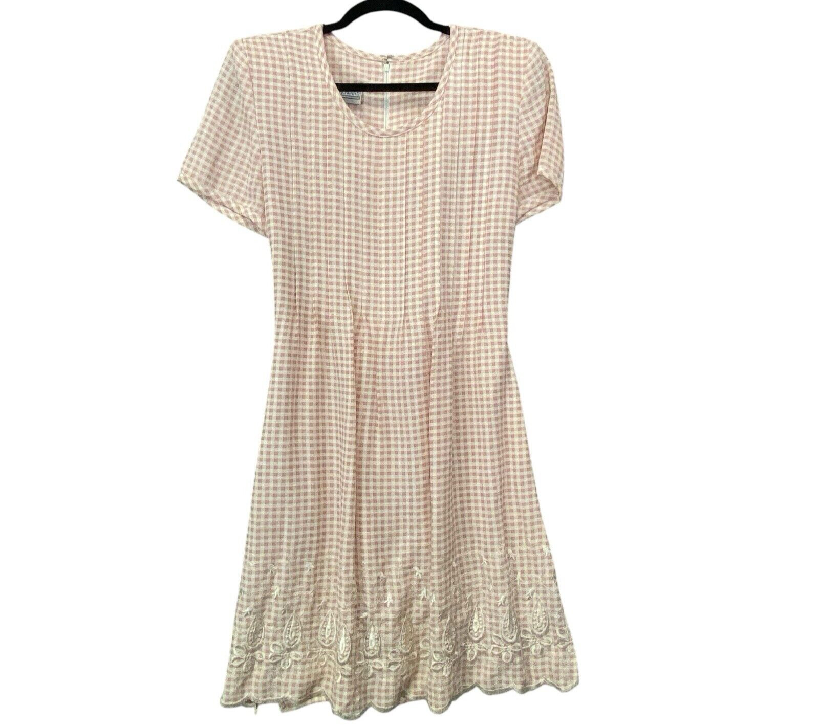 Vtg JESSICA HOWARD Women Embroidered Gingham Dress Sz 8 Mauve Cottagecore 63-4