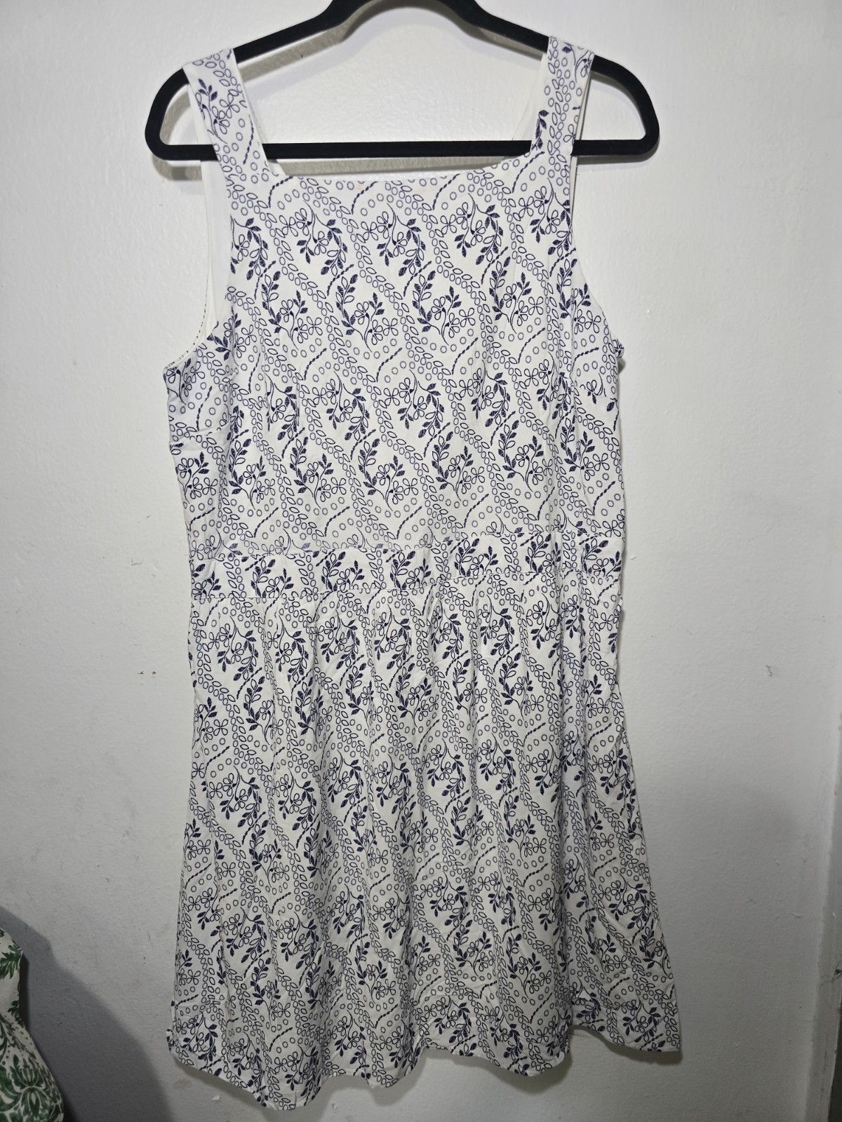 LOFT White Blue Floral Square Neck Strappy Sleeveless Cutout Dress Womens 14