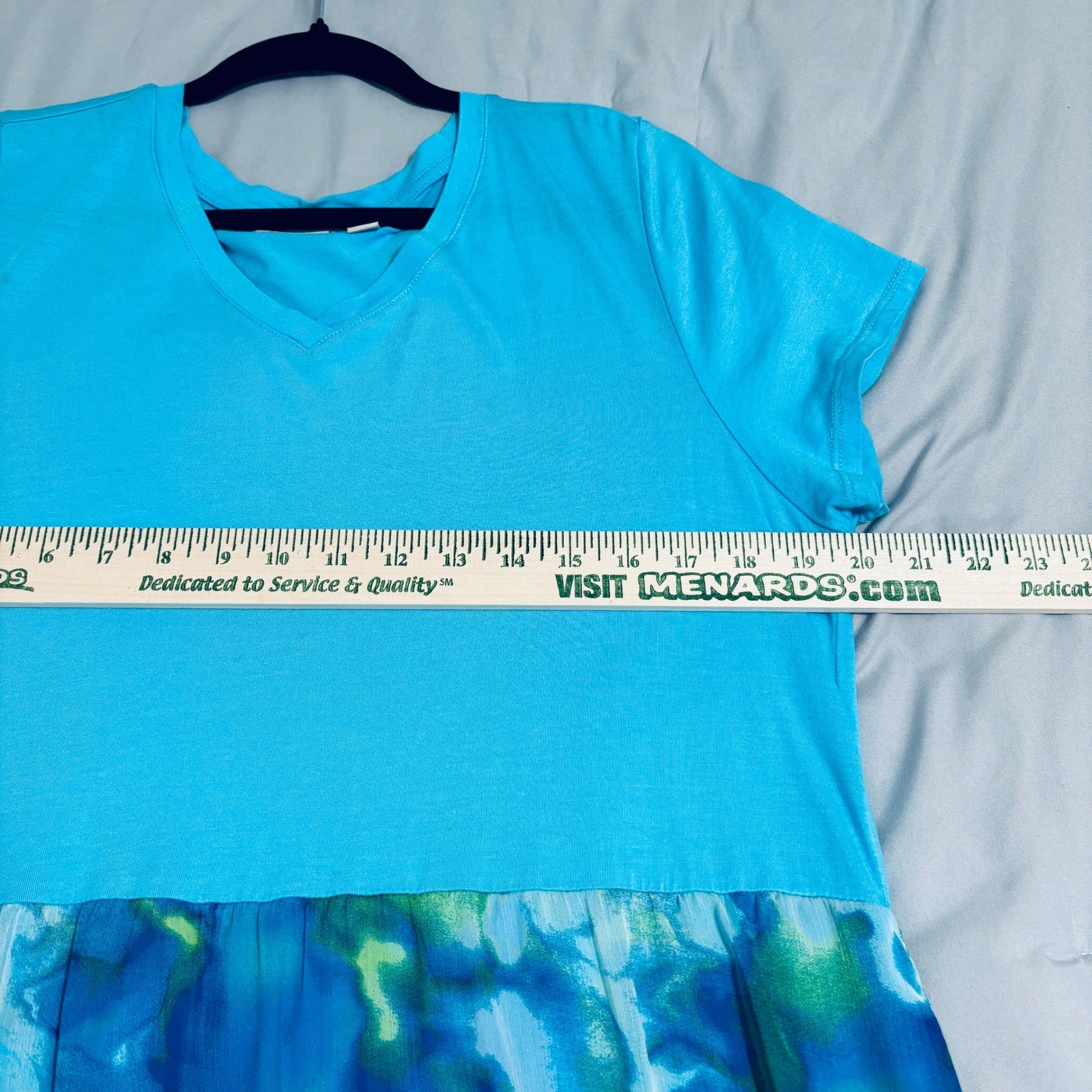 LOGO by Lori Goldstein Turquoise Watercolor Mixed Media Maxi Dress Sz M