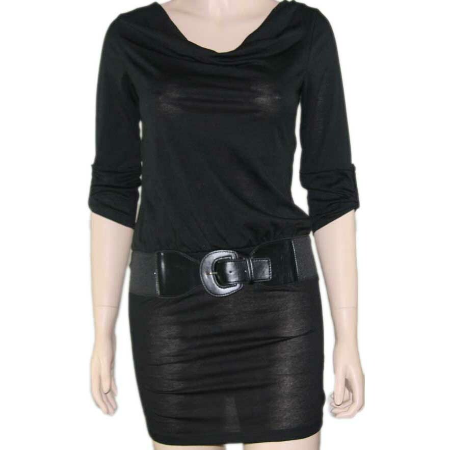 Delirious Open Back Dress Half Sleeves black front belt NWT