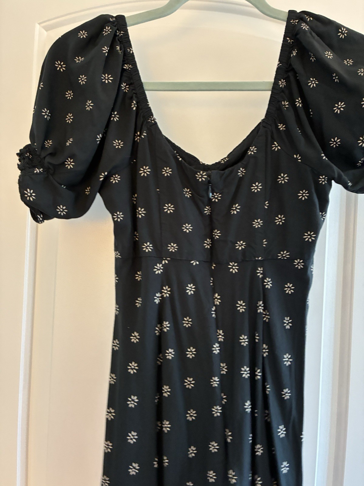 Madewell Puffed Sleeve Midi Dress Back Stardot Print sz 0 Sweetheart Neck Nice!