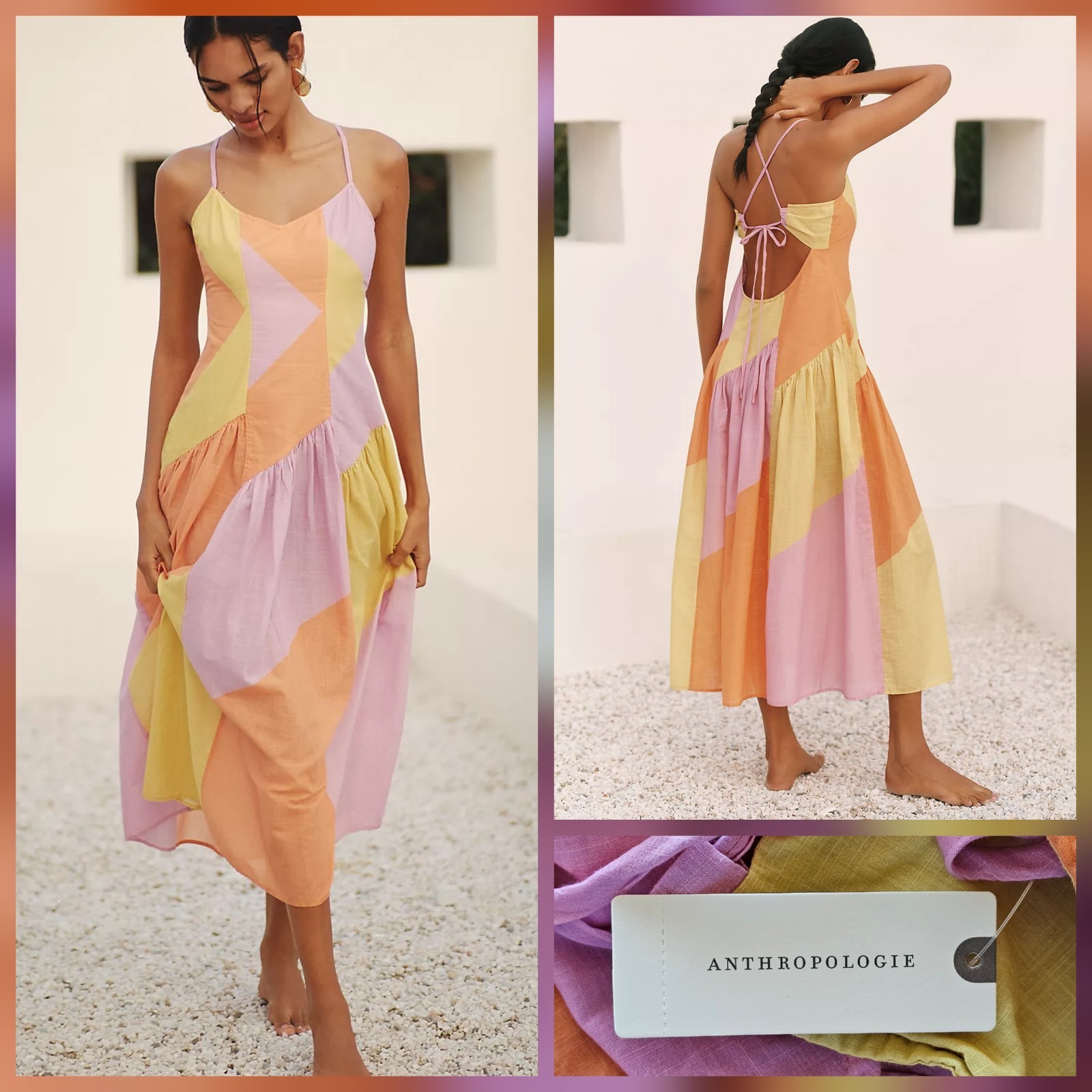 Anthropologie Celandine Cotton A-Line Midi Dress Pink Pattern Large NWT $118