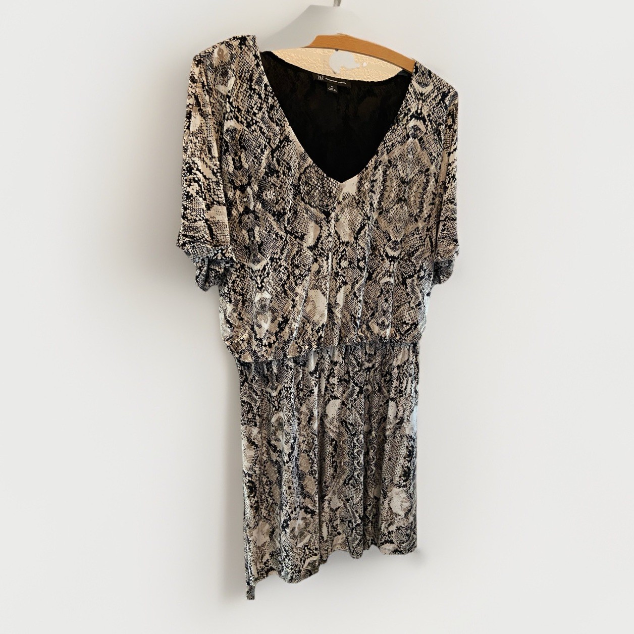 INC Snake Print Mini Dress XL Python V-Neck Tie Belt Short Sleeve Desert