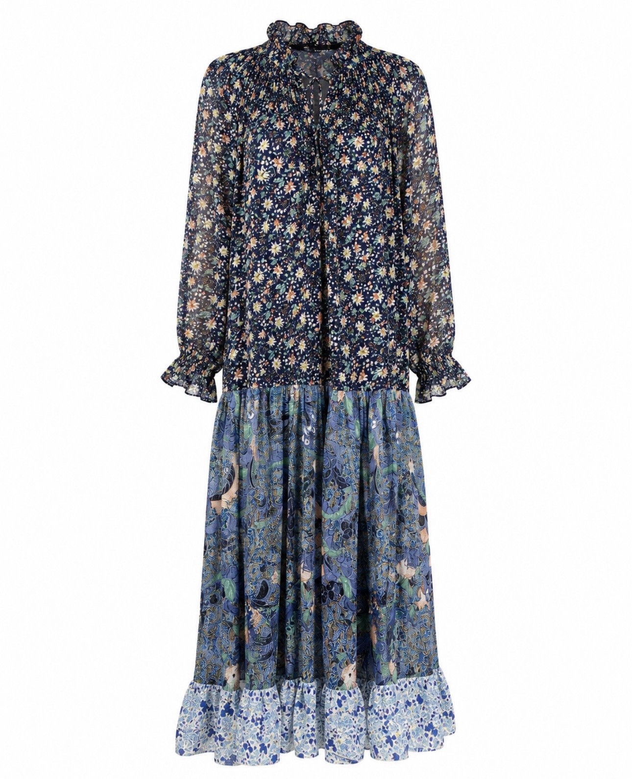 CodexMode NWT Floral Boho Midi Dress Ruffle Long Sleeve Semi Sheer Oversized XL