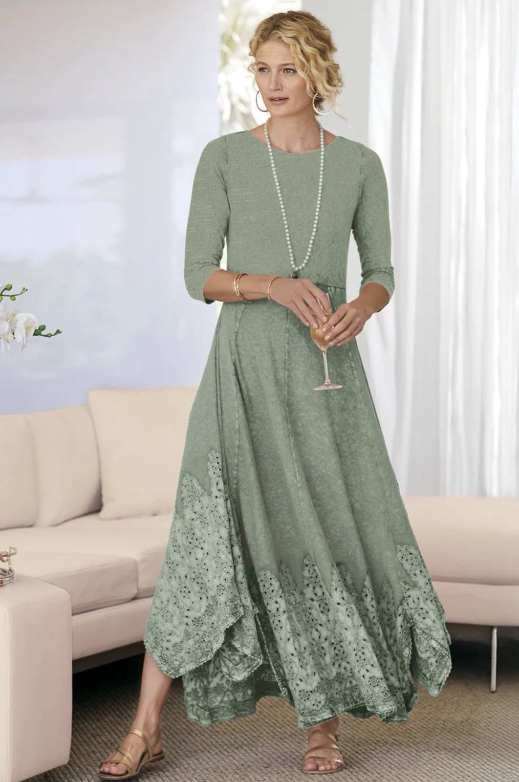 Soft Surroundings $129 Basil Green Casablanca Dress Sz 3X 22 24 EUC Worn Once