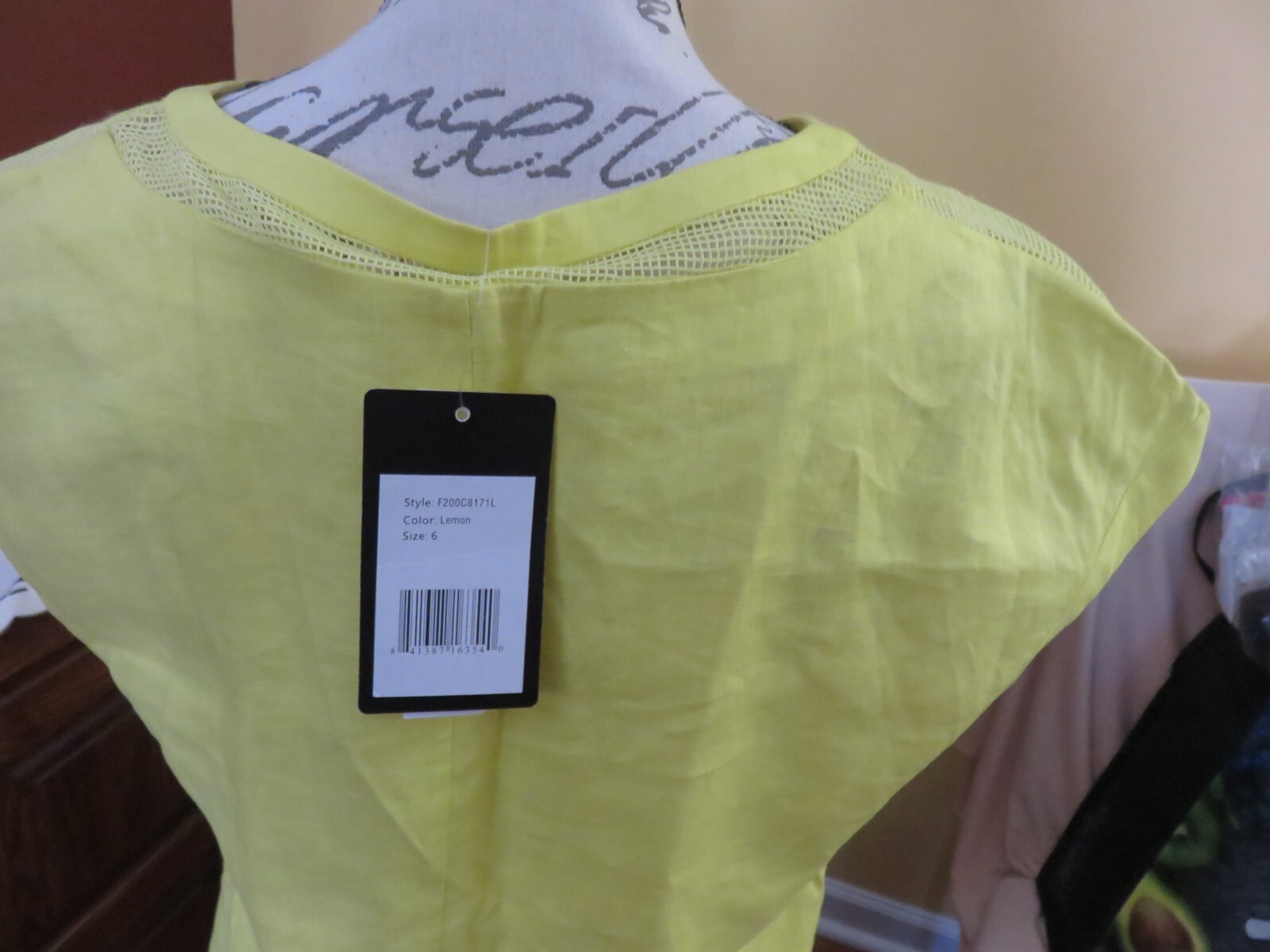 Finity Lemon short sleeve linen shift dress in size 6, NWT
