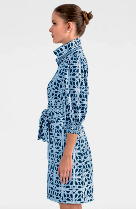 GRETCHEN SCOTT Blue White Swagger Dress 16 Goddess XXL Ring Toss Print