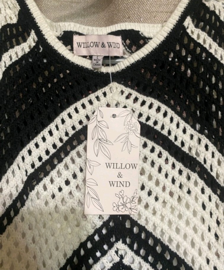NWT Willow & Wind SZ L Black & White Chevron Crochet Bohemian Tropical Dress