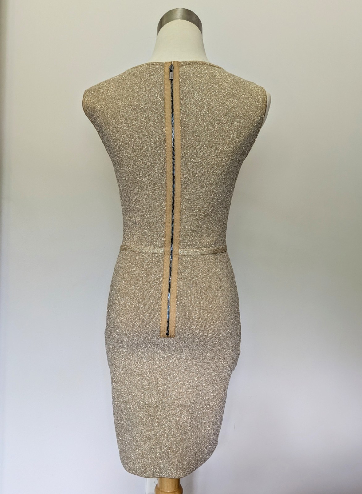 Gold Metallic Stretch Bodycon Dress By BCBG Max Azria Sz Medium