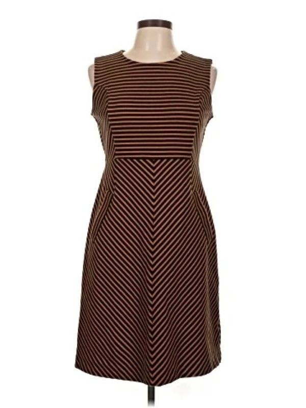 Lands End Blk & Brown Chevron Striped Sheath Dress Size 18 – Excellent Condition