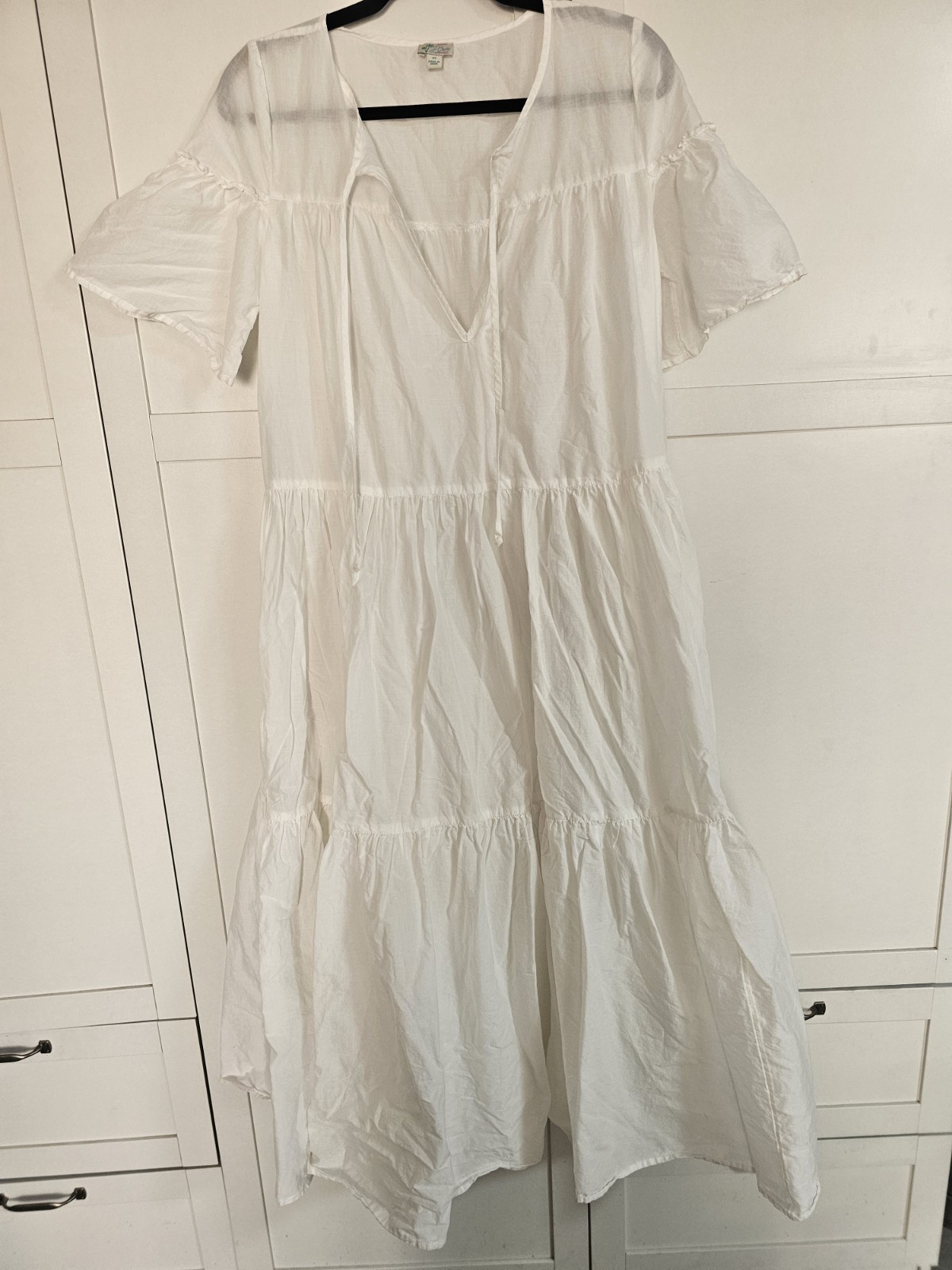 Vintage J Crew Original Beachwear White Tiered Dress Tunic Popover XS 19″ Pit