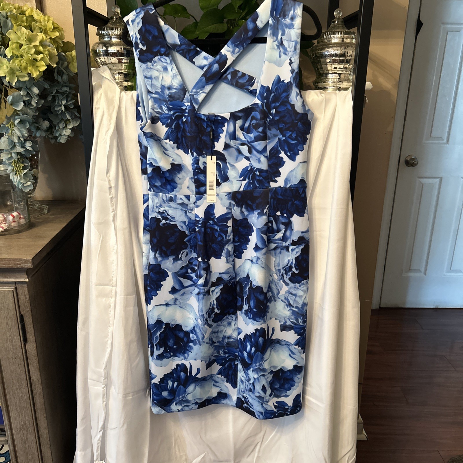 TTAHARI Dresses Dark blue light blue floral white back ground A-04