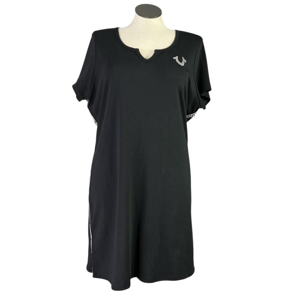 True Religion Taping Tee Dress Womens 3X Black Knit Short Sleeve Plus Size NEW