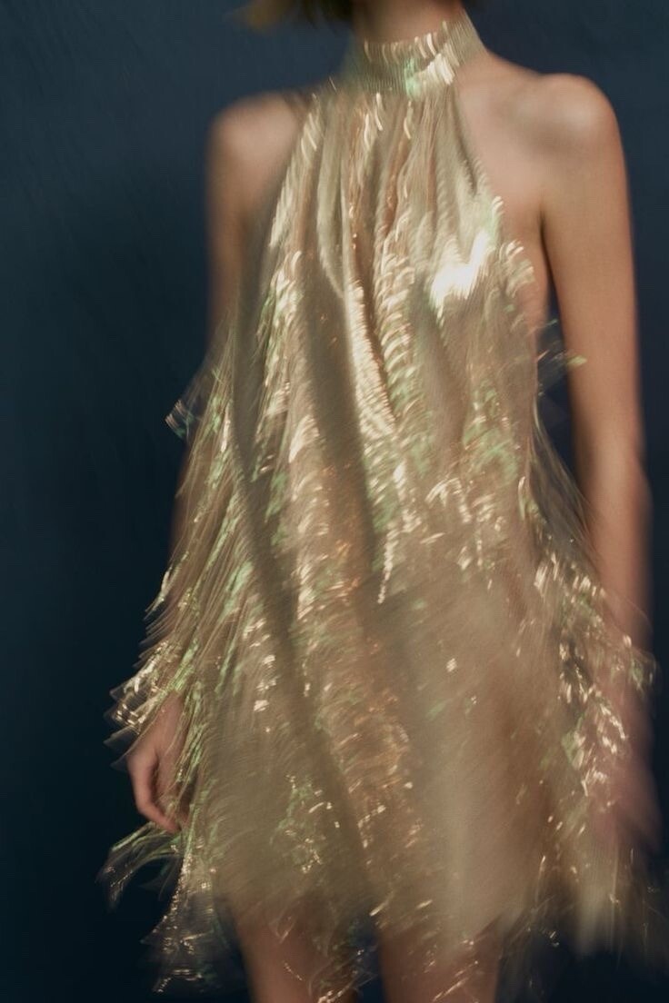 GOLD SEQUINNED DRESS WITH FRINGING ZARA WOMAN SIZE S 9339/731/303 NEW