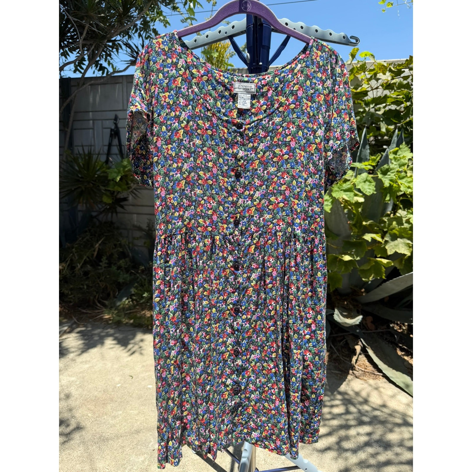 Vintage 90s Jennifer Moore Babydoll Mini Dress Medium Rainbow Flowers