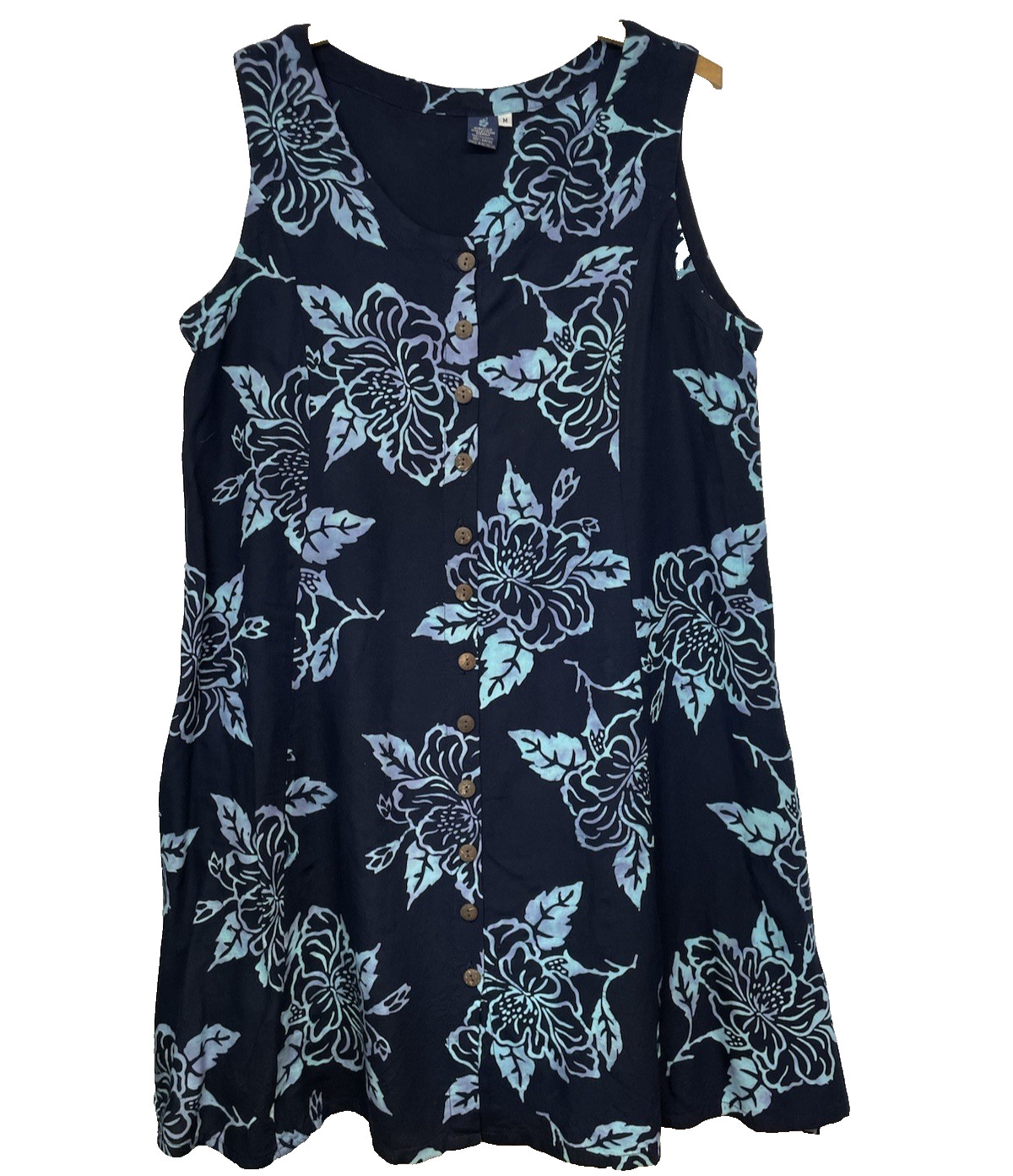 Hawaiian Batik Floral Rayon Sundress in Navy and lt Blue – Coastal Core Beach M