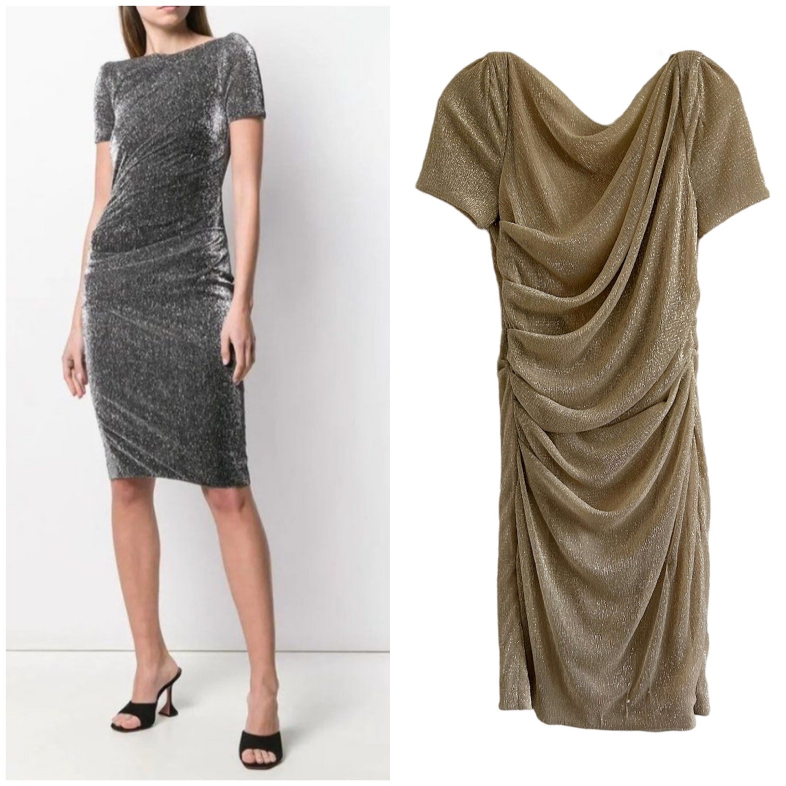 Talbot Runhof Gold Ruched Cocktail Dress Size 12