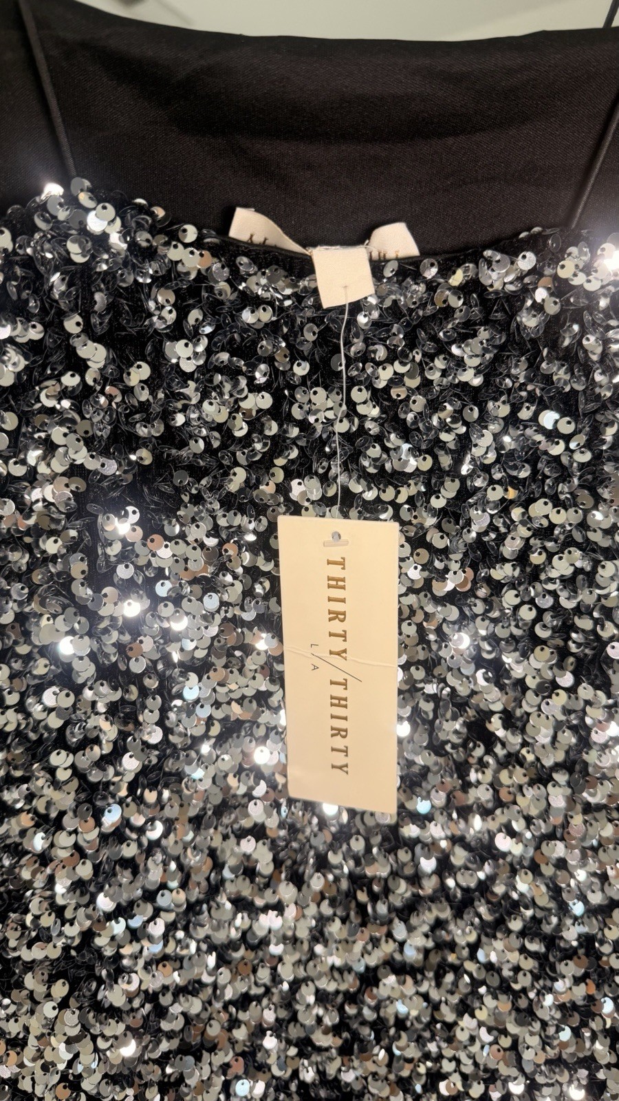 THIRTY/THIRTY LA XS Black/Silver Sequin Straight Neck Bodycon Mini Zip Dress