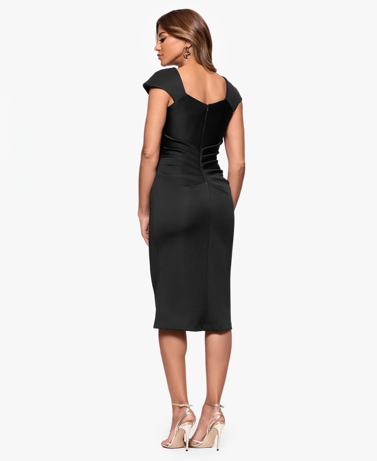 Xscape Cocktail Dress 8 Black Ruched Sheath Asymmetric Neck Cap Sleeve NWT