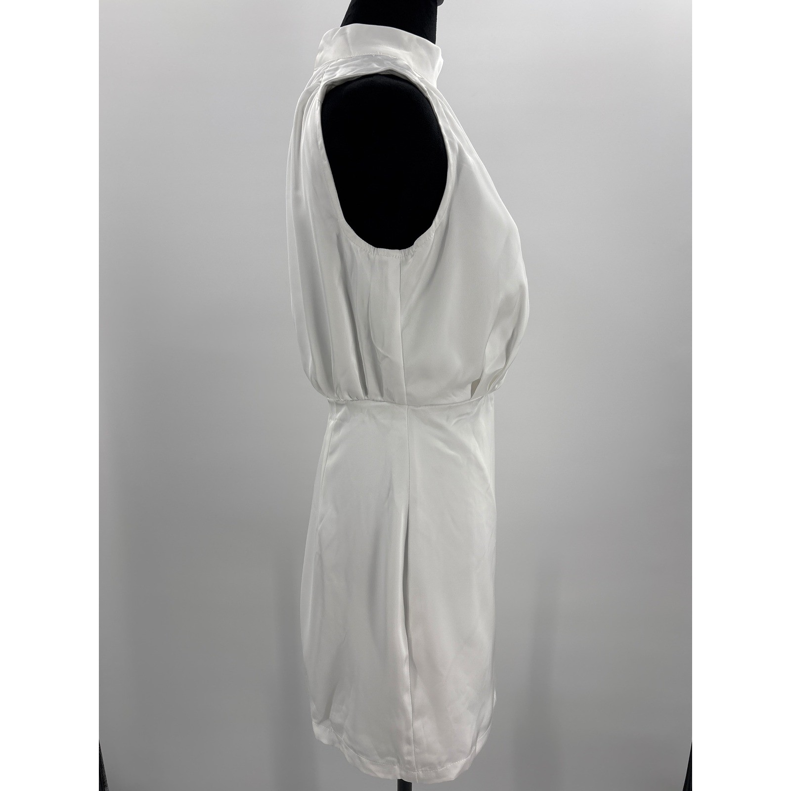 Lulus Classic Elegance White Satin Mock Neck Sleeveless Mini Dress Small NWT