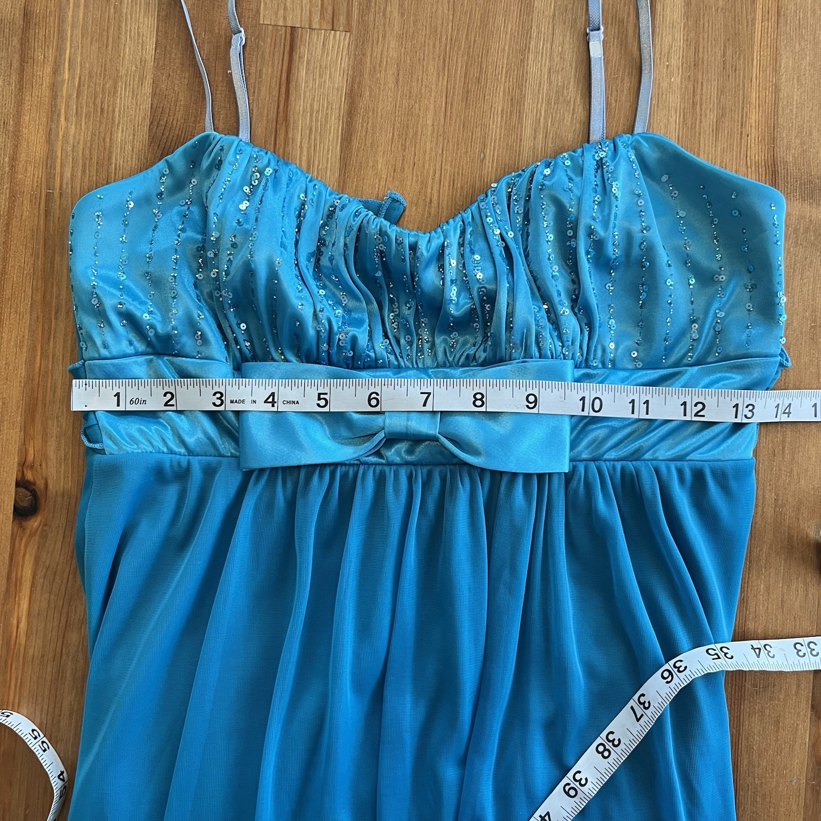 VINTAGE Y2K Ruby Rox Mini Dress Large Sequin Bow Teal Blue Babydoll Cute