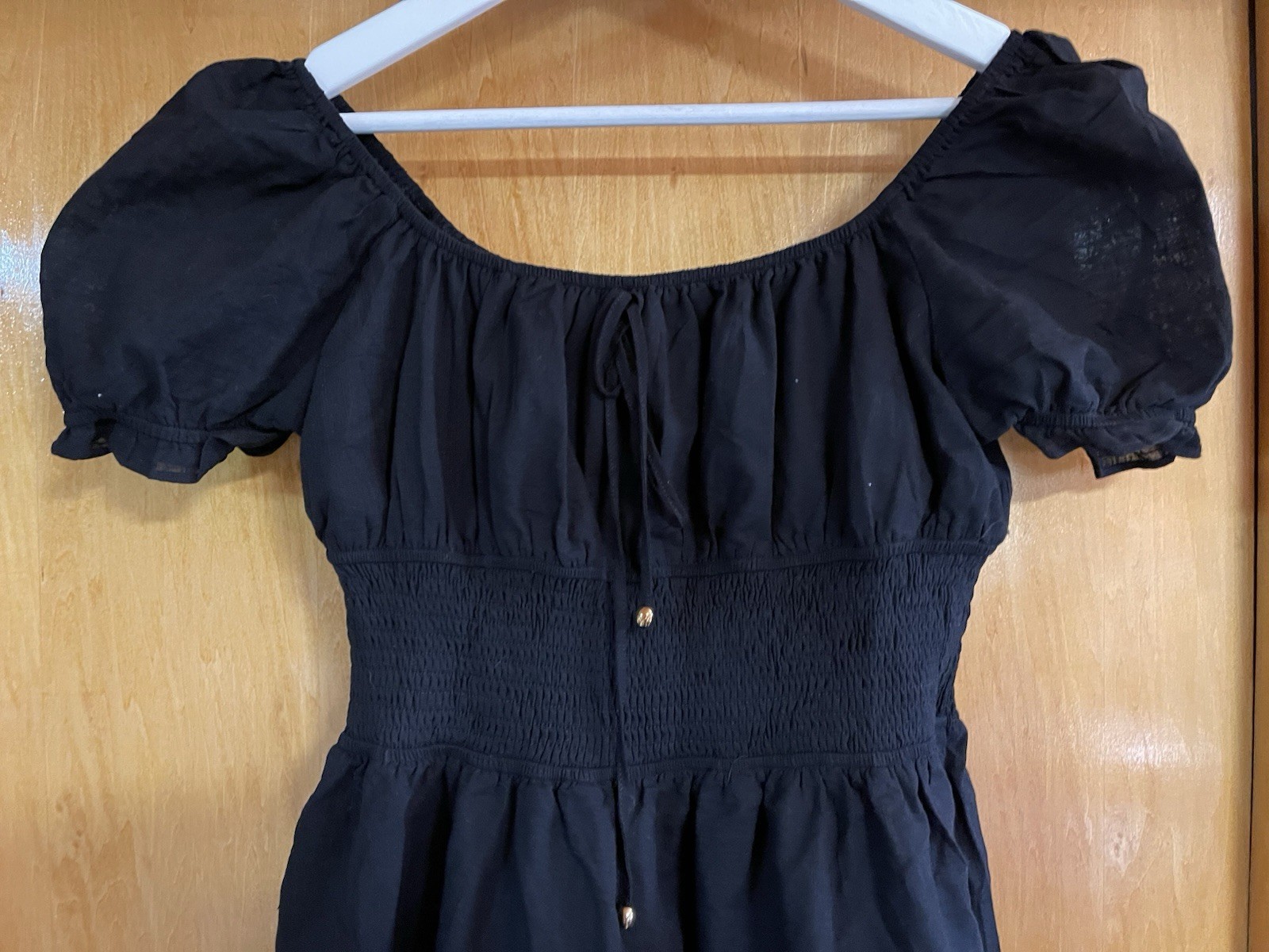 Lillusory, L, Black Tiered Cottagecore Stretch Waist Puff Sleeve Short Dress