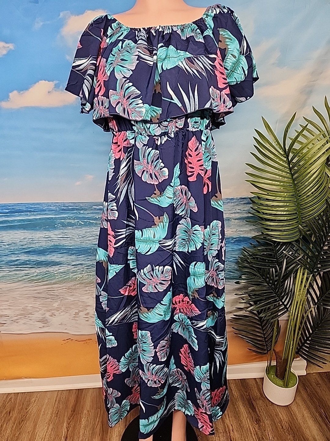 New No Tag Cupshe Women’s Size Medium Floral Ruffle Maxi Off-Shoulder Dress