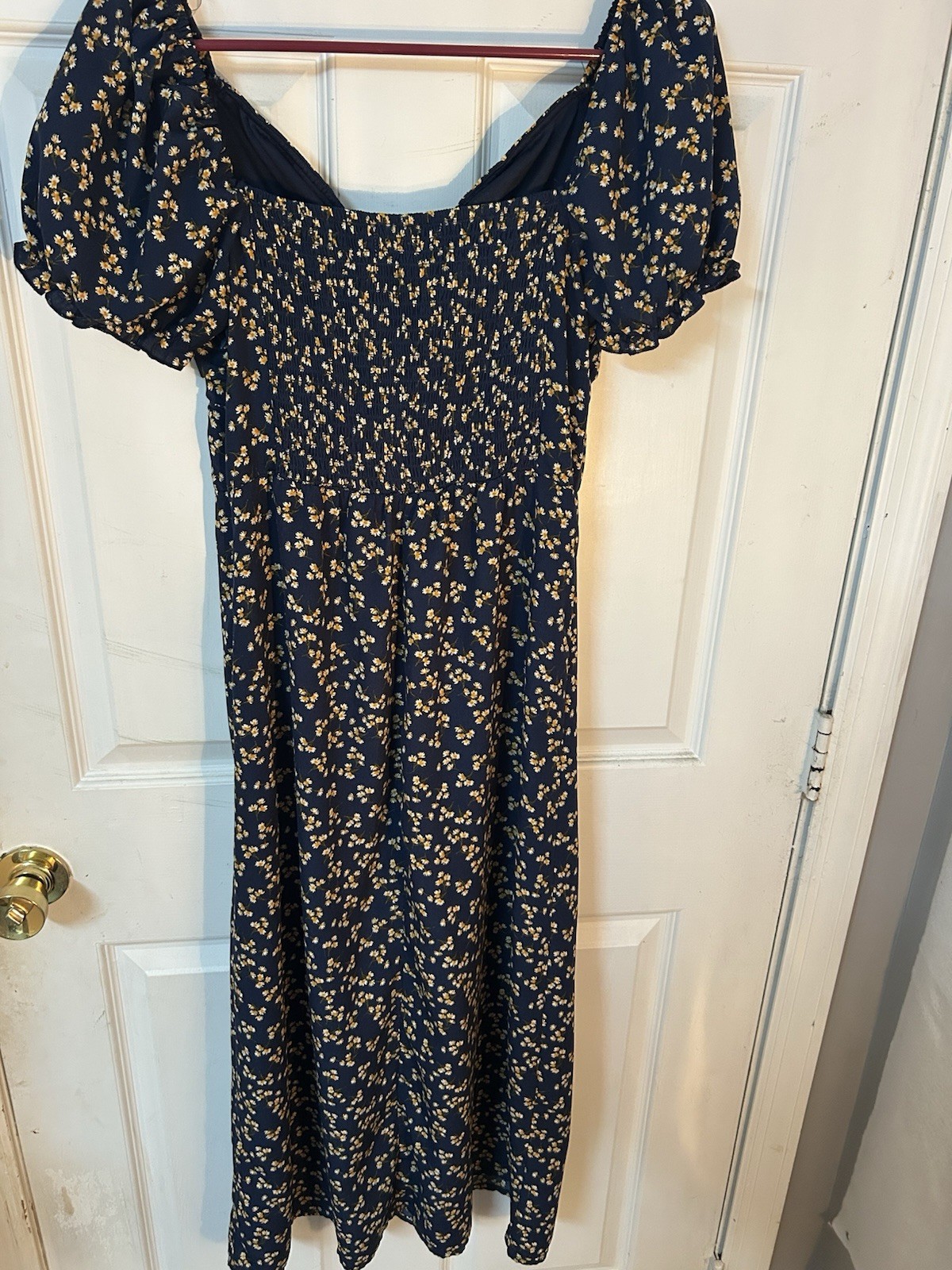 Altar’d State Navy Floral V Neck Dress Women’s Medium Short Sleeve Smocked Back