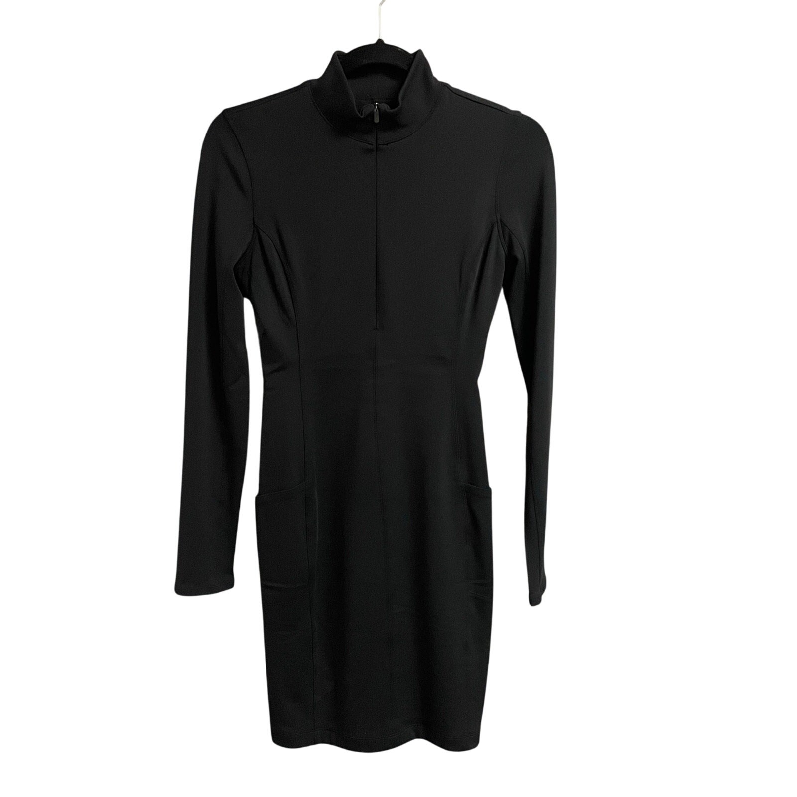 Athleta Spandex Blend Zip Up Front Long Sleeve Delancey Skyline Dress Black XS