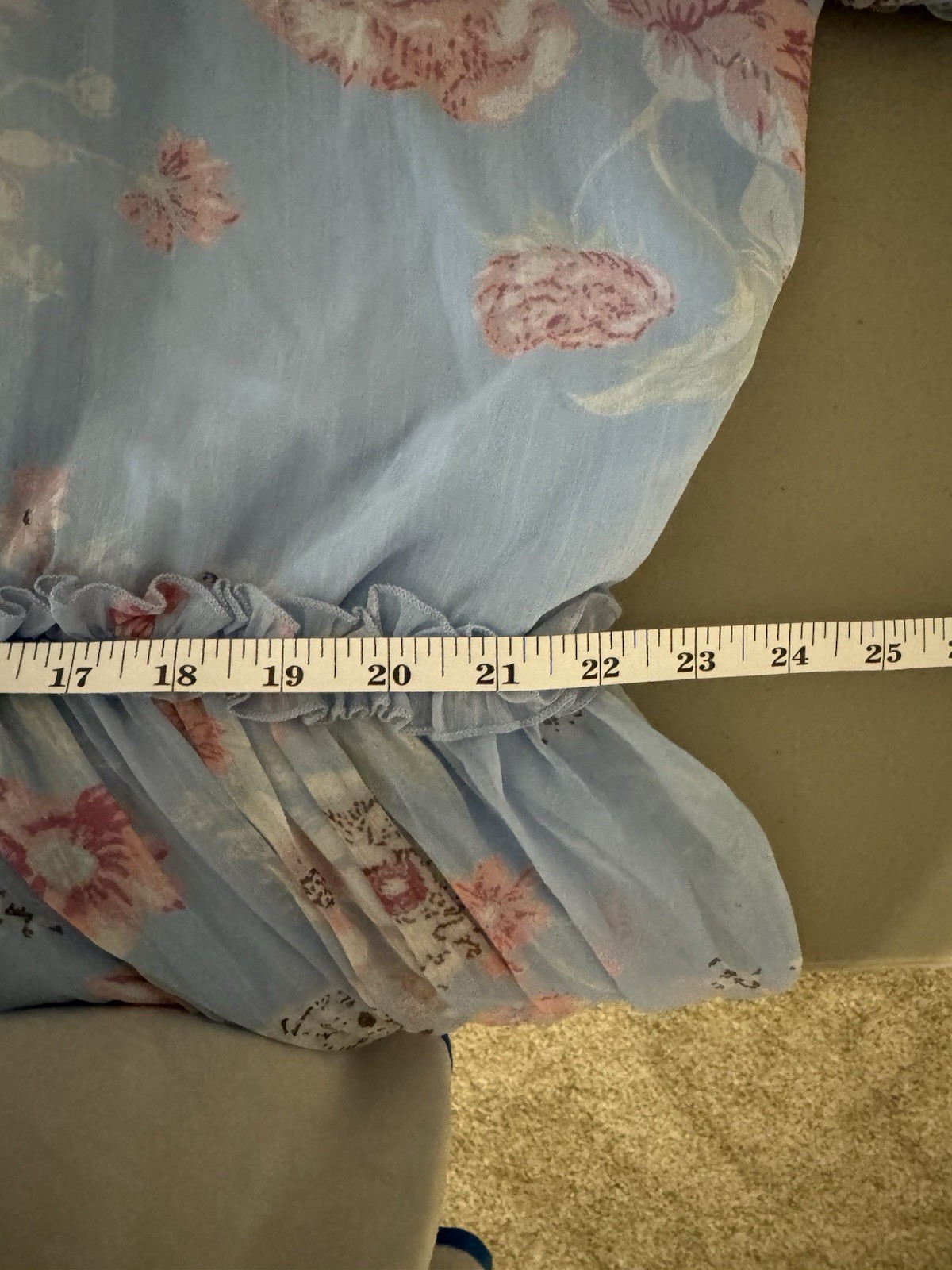 Ivy City Co. Plus 3X Blue Pink White Floral V-Neck Chiffon Midi A-Line Dress