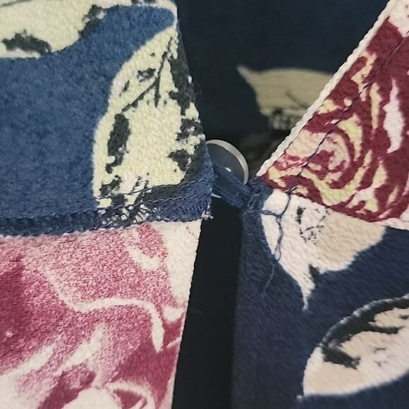 Eyeshadow Navy Burgundy & White Floral Long Sleeve Wrap Dress XL