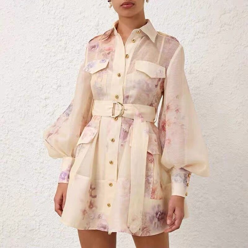 NWT Zimmermann Spring Summer New Lantern Sleeve Print Shirt Mini Skirt Set
