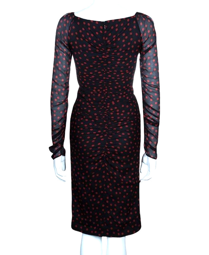 Dolce and Gabbana D&G black polka dot silk chiffon dress IT46 UK12 US8 EU38