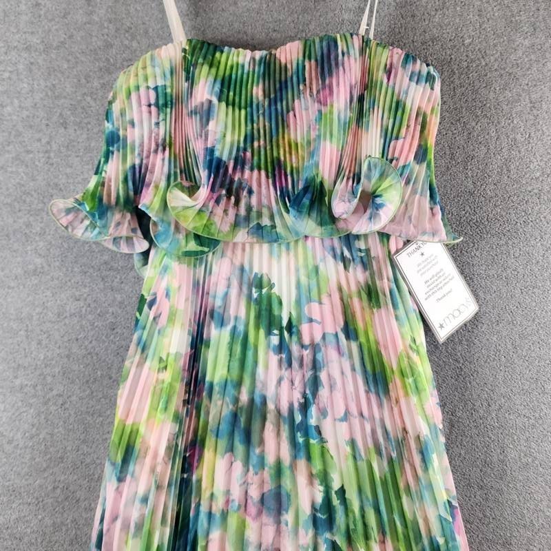 Betsy & Adam Printed Pleated Strapless Gown Women’s 6 Multicolor Watercolor
