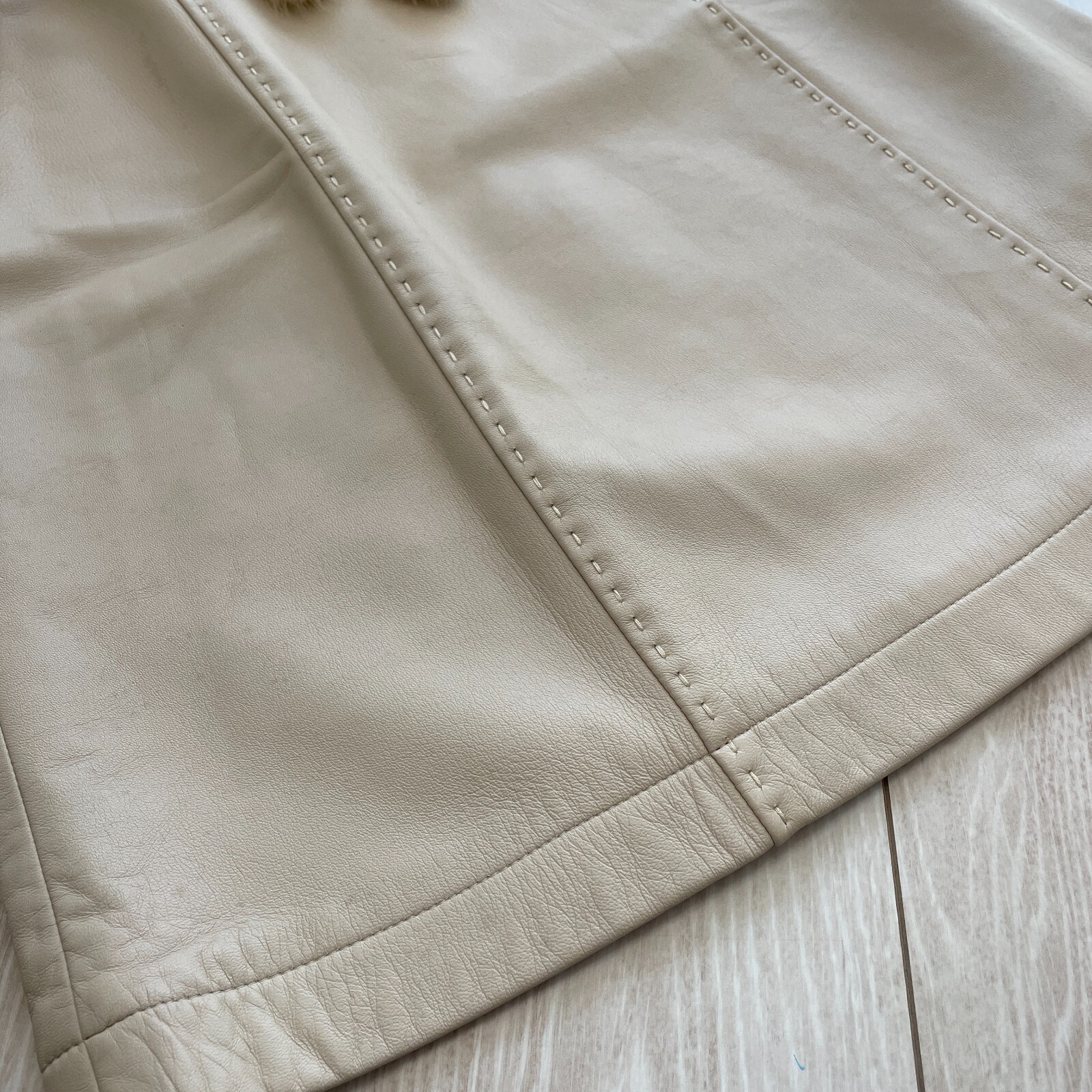 Courreges Sheepskin Lamb Leather Dress Beige Zip Woman Size L US/S-M Japan Rare