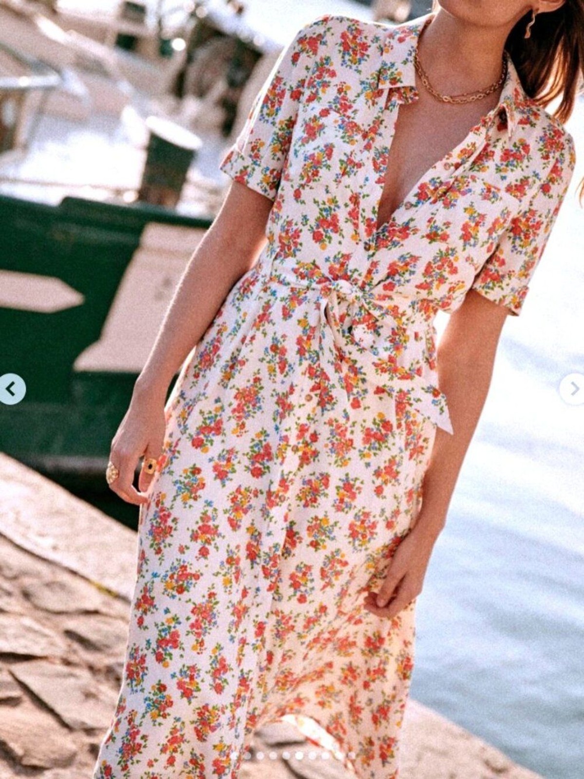 EUC Sezane Adele Floral Midi Shirtdress White Red 36, 4, S