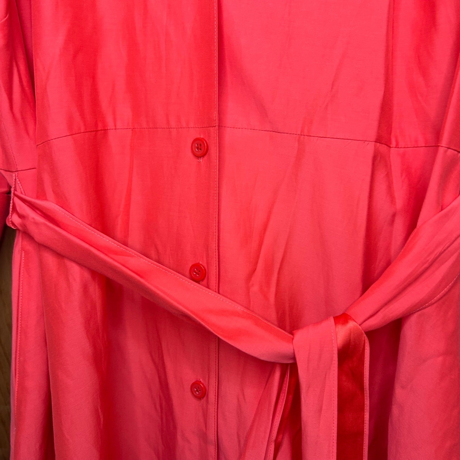 Old Money J. Peterman Silk Cotton 1947 Shirtdress 20 Quiet Luxury Coral Red Midi
