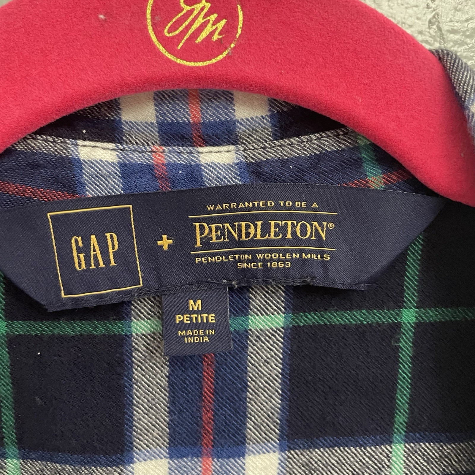 Gap + Pendleton Navy Green Plaid Flannel Shirt Dress Belted Pocket M Petite