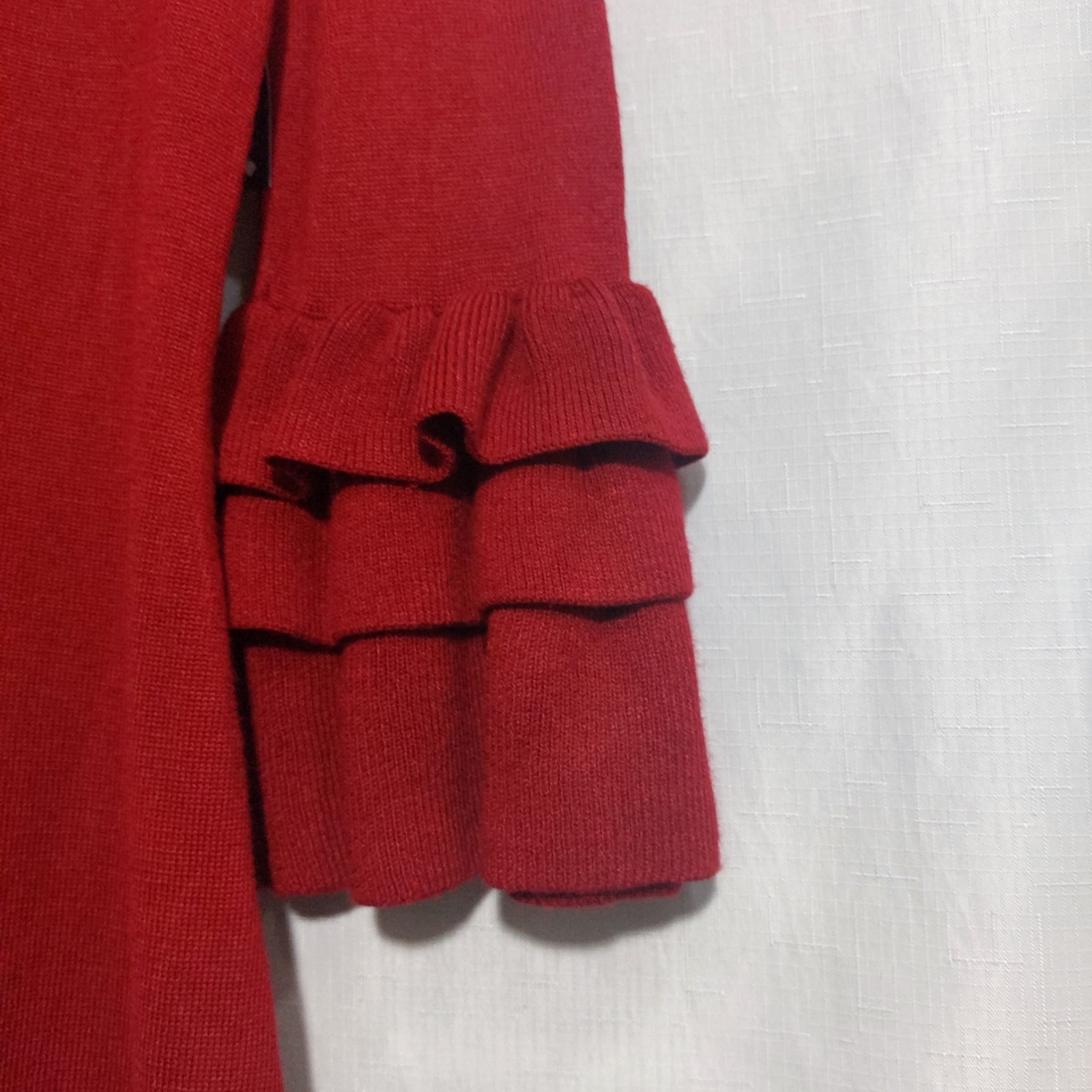 Gabby Skye Womens Small Knit Sweater Dress A Line Long Ruffle Sleeves Deep Red