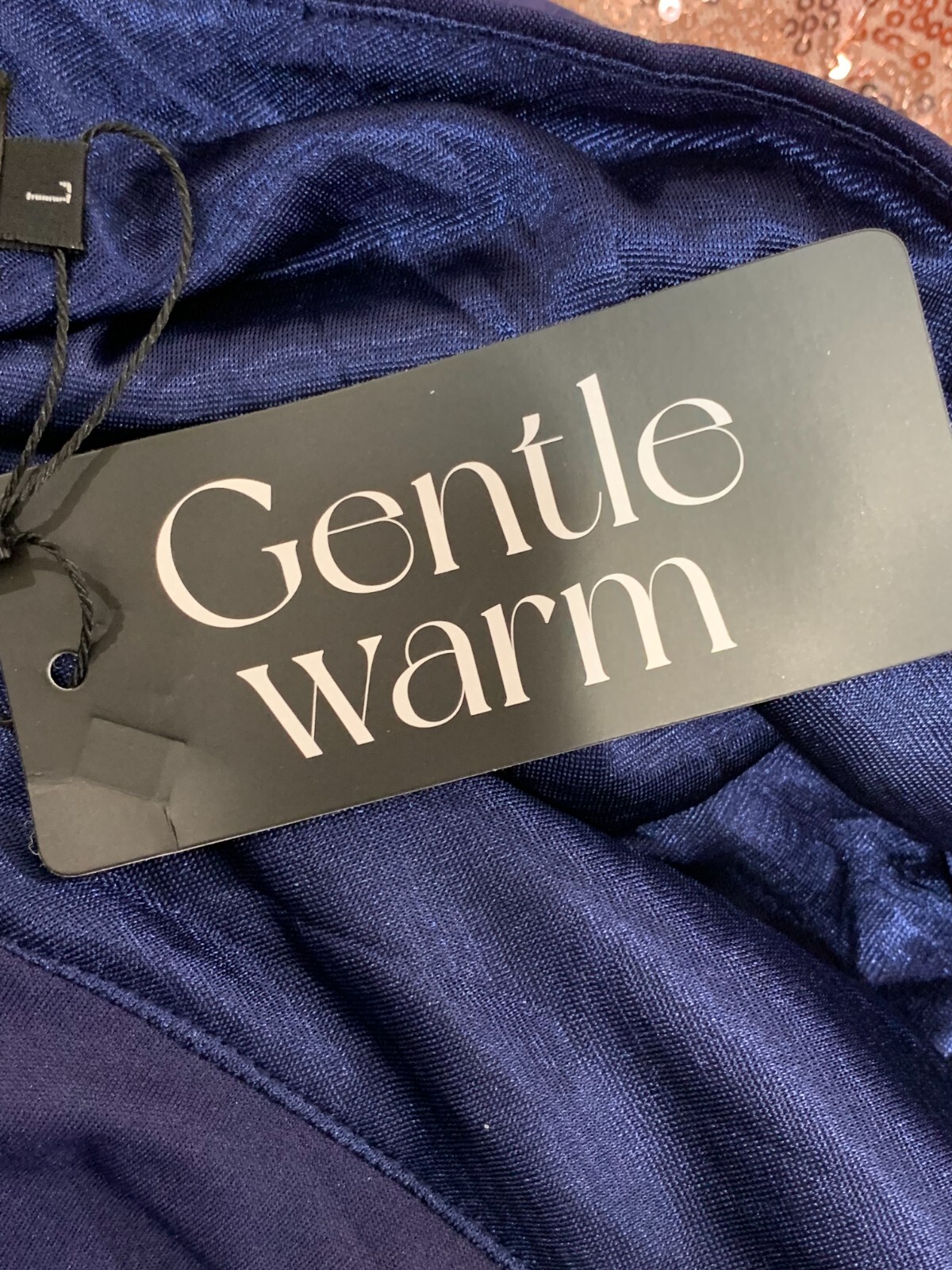 Gentle Warm Navy Dress Womens Size Large One Shoulder Front Slit Stretch Classic