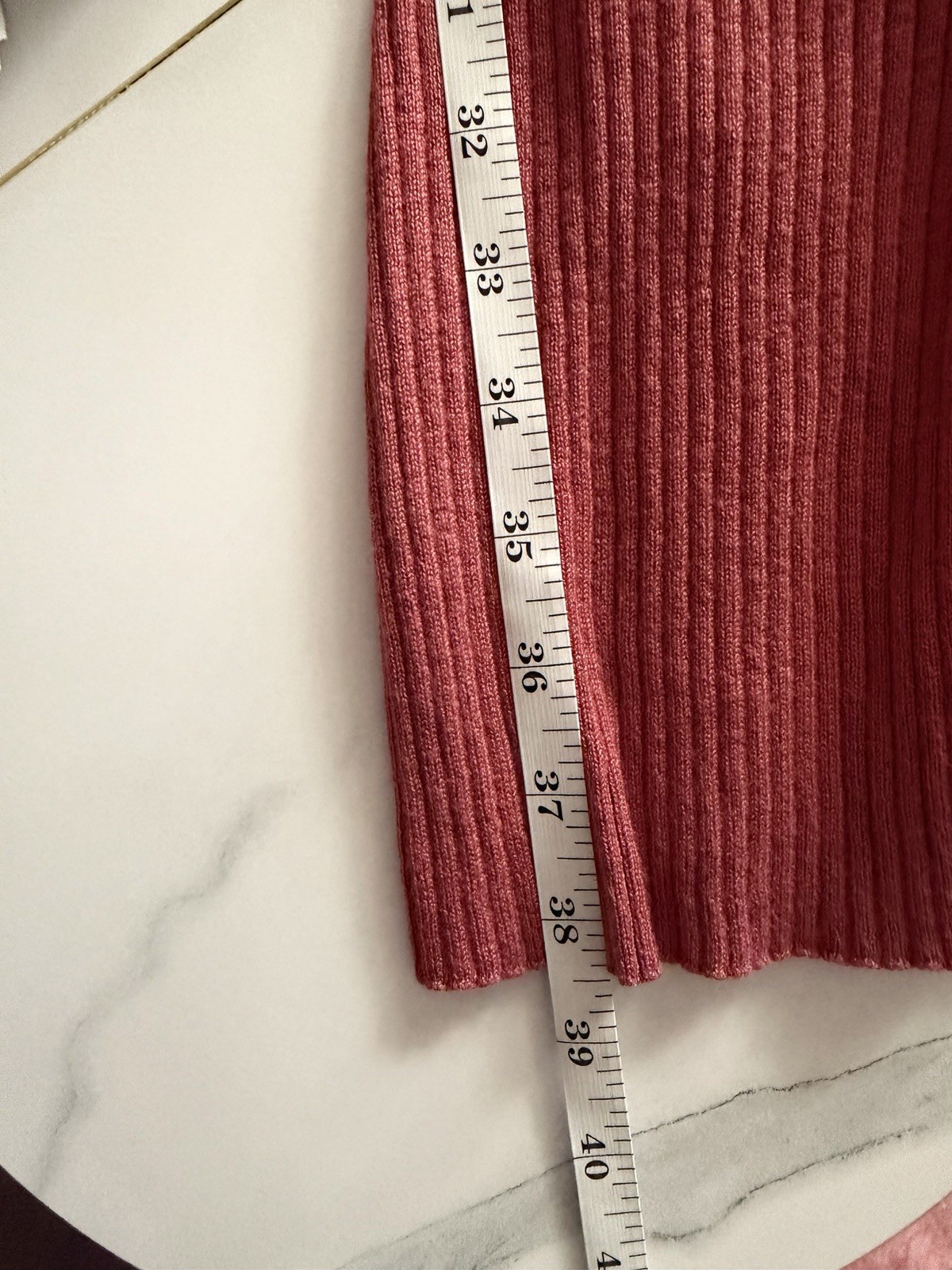 Pink Rose Red Solid Ribbed Knit Sweater Dress V-Neck Sleeveless Midi Size M