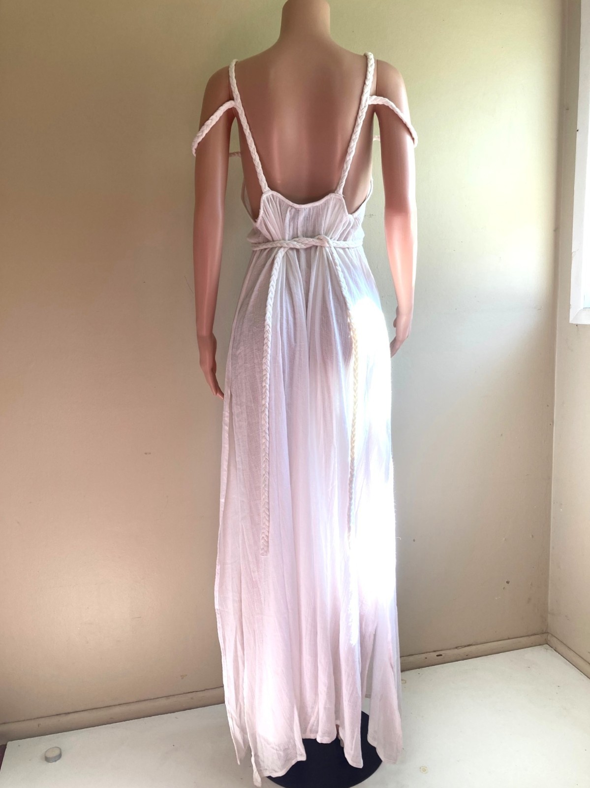 ASOS White L XL Goddess Maxi Dress White Cotton Straps Bra Top Low Tie Back