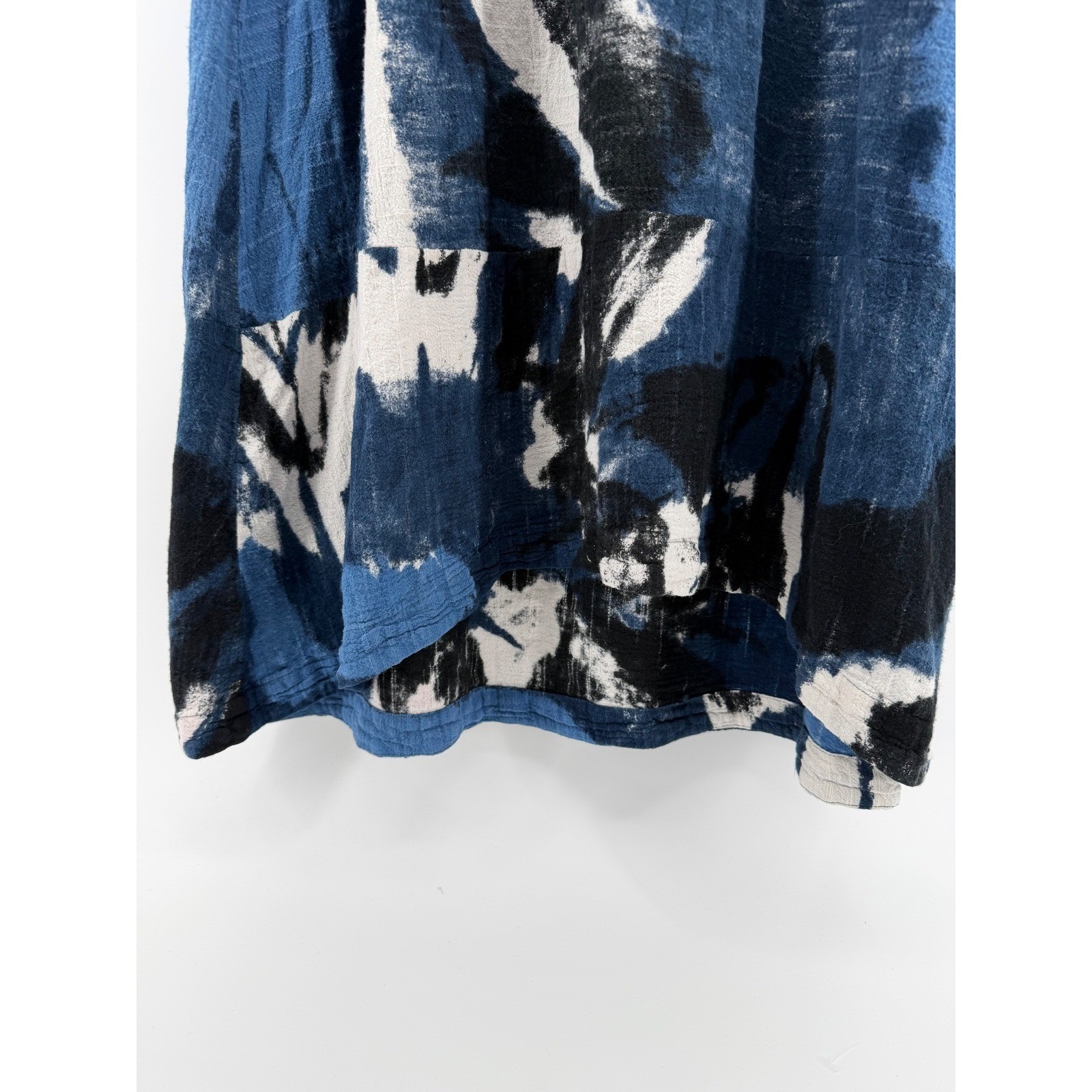 Moyuru Dress Medium Blue Black Abstract Print Sleeveless Lagenlook Artsy Pockets