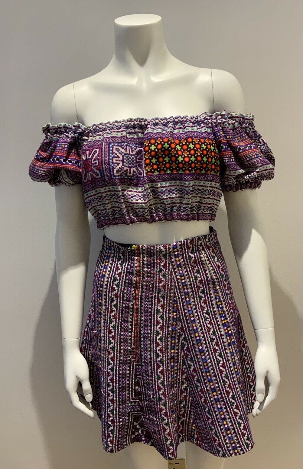 All Things Mochi Purple Hand Embroidered Set Skirt Matching Top SIZE S SMALL