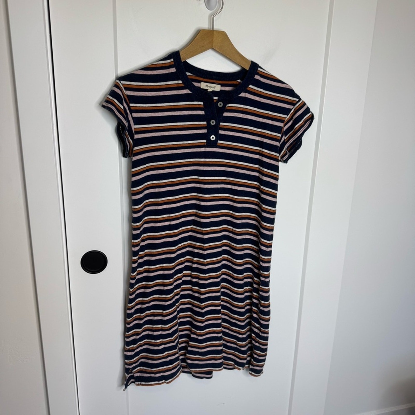 Madewell Multicolor Striped Henley Tee T-shirt Dress Mini Size XXS