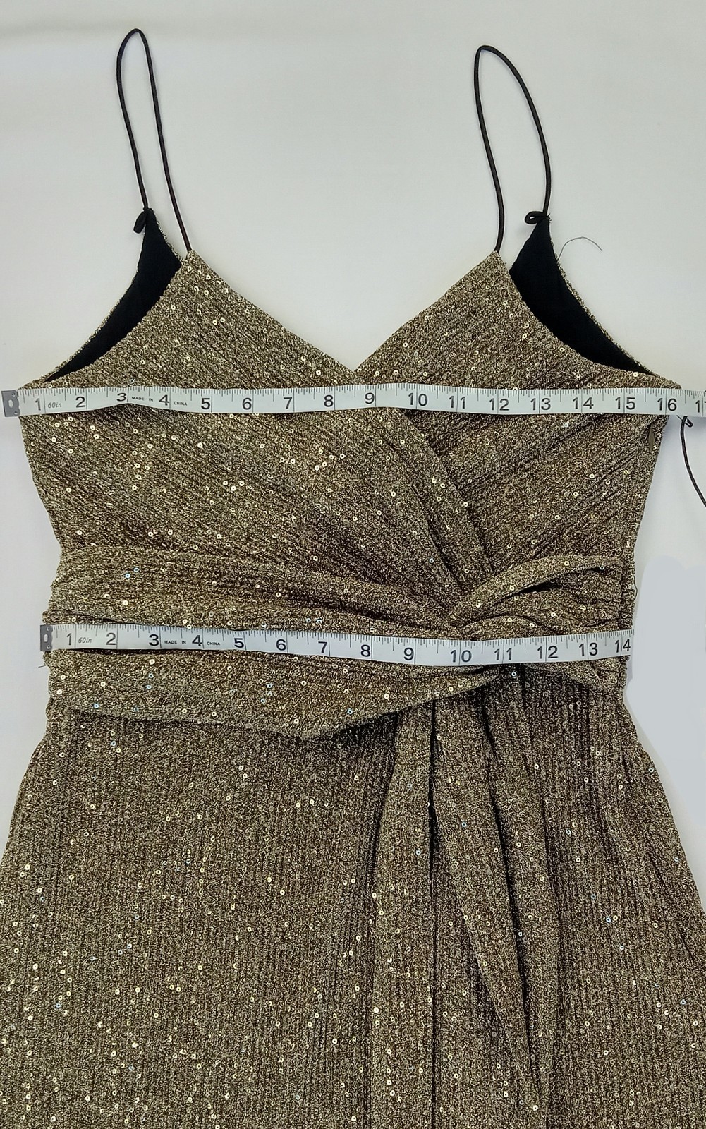 NWT Large SAYLOR Gold Ribbed & Sequins CYRIELLE Faux-Wrap TULIP Midi Event DRESS